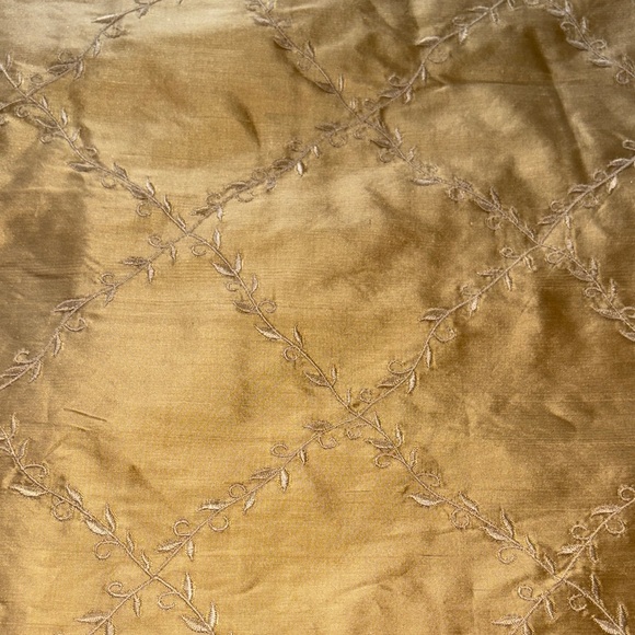 Gently Loved Gold Embroidered 100% Silk Lined Curtain Panel (only 1) - Picture 1 of 10
